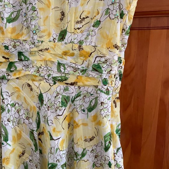 Coldwater Creek Short Sleeve Yellow Floral Embellished Dress 12 - Picture 6 of 8